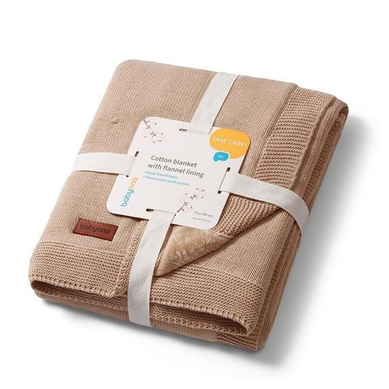 BabyOno Pletená dětská deka s plyšovou podšívkou HNĚDÁ