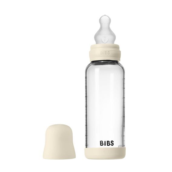 BIBS Skleněná kojenecká láhev antikoliková silikon 240ml IVORY