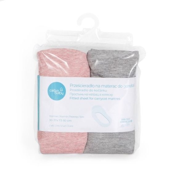 Ceba baby Prostěradlo do kočárku 2ks - Pink/Light grey melange