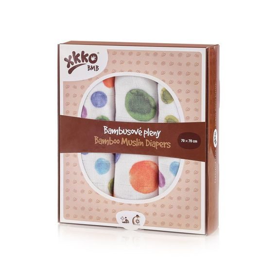 Kikko Bambusové pleny XKKO®BMB 70x70cm Digi WATERCOLOUR POLKA DOTS MIX 3ks