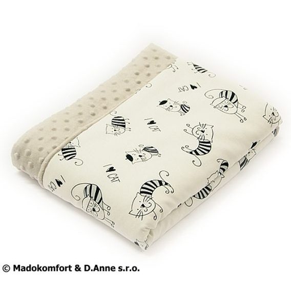 Madokomfort Dětská deka BAMBUS-MINKY 60x75cm, zateplená (80g/m2), KOČKY -SVĚTLE ŠEDÁ