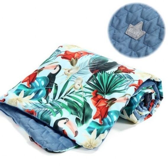 La Millou Luxusní dětská deka Velvet-Cotton SLIM vel.L, BLUE HAWAIIAN BIRDS - DENIM