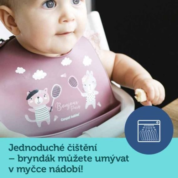 Canpol babies Bryndák silikonový s kapsou Bonjour Paris BÉŽOVÝ