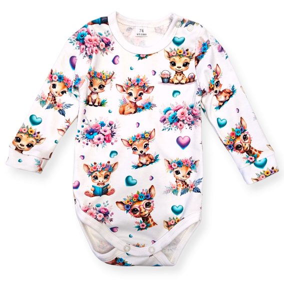 Le Bebe Body dlouhý rukáv Duhová žirafa a srneček