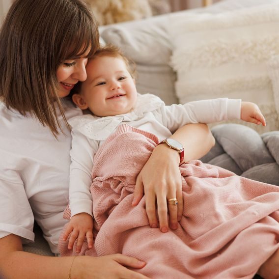 BabyOno Pletená dětská deka s plyšovou podšívkou RŮŽOVÁ