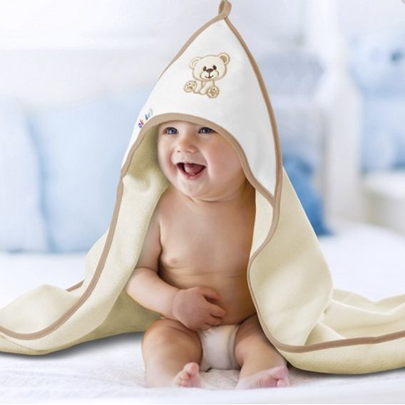 Akuku Dětská osuška s kapucí 100x100cm MÉĎA KRÉMOVÁ