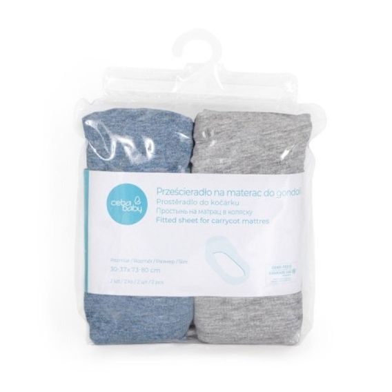 Ceba baby Prostěradlo do kočárku 2ks - Blue/Light grey melange