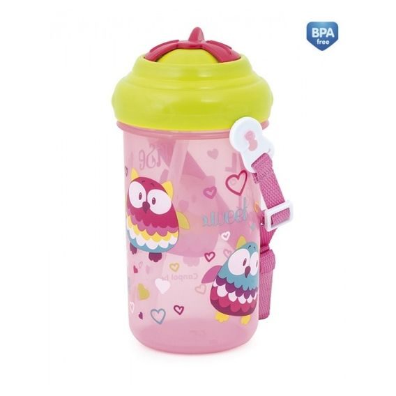 Canpol babies Cestovní láhev s brčkem Forest Friends 400ml (12m+) - RŮŽOVÁ