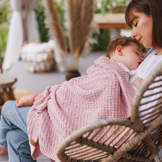 BabyOno Pletená dětská deka bavlněná RŮŽOVÁ