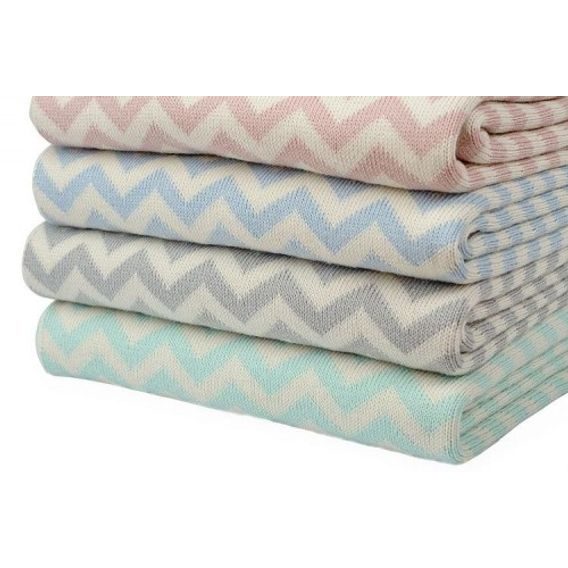 Le Pampuch Pletená dětská deka 100%Cotton CIKCAK - BABY BLUE & ECRU