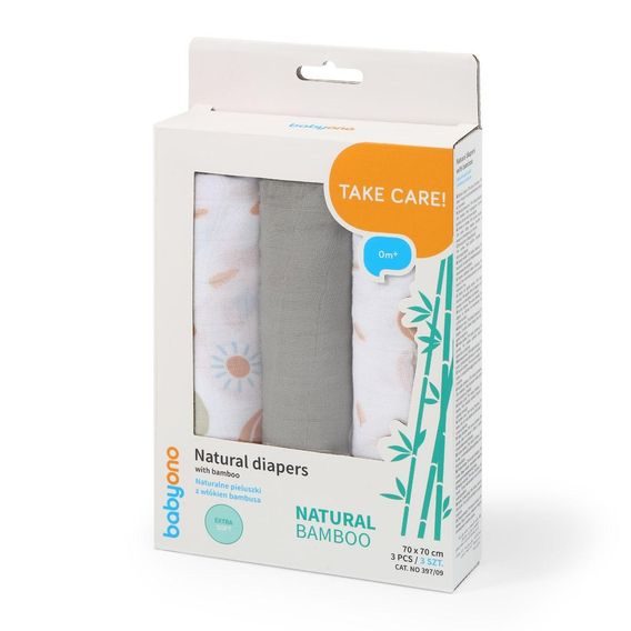 BabyOno Bambusové pleny 3ks Myšky/Šedá