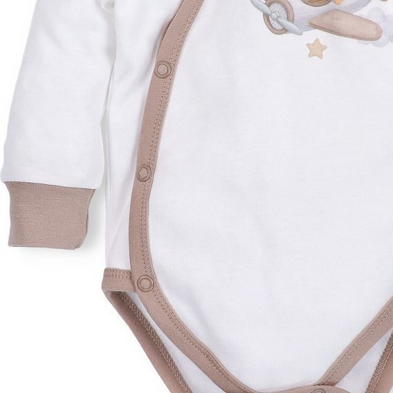 NINI Zavinovací body dlouhý rukáv Méďa Pilot SMETANOVÉ