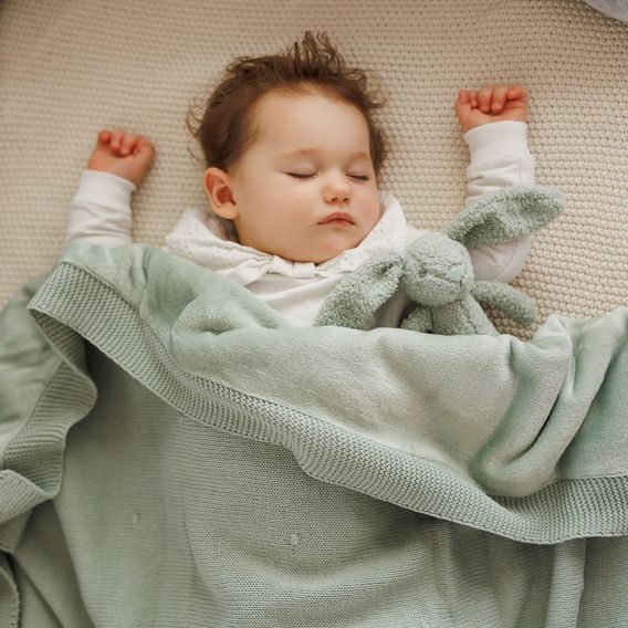 BabyOno Pletená dětská deka s plyšovou podšívkou ŠALVĚJOVÁ