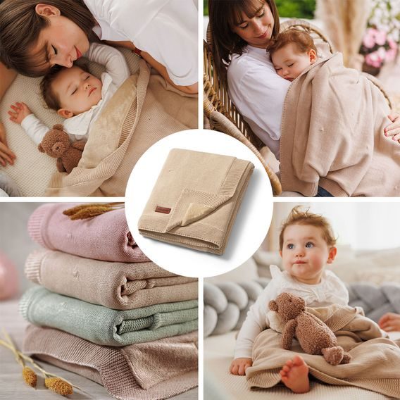 BabyOno Pletená dětská deka s plyšovou podšívkou BÉŽOVÁ