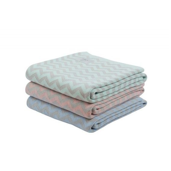 Le Pampuch Pletená dětská deka 100%Cotton CIKCAK - MINT & LIGHT GREY