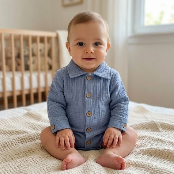 Makoma Mušelínová body-košile dlouhý rukáv MODRÁ