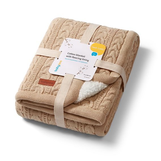 BabyOno Pletená dětská deka s beránkem BÉŽOVÁ COPÁNKY