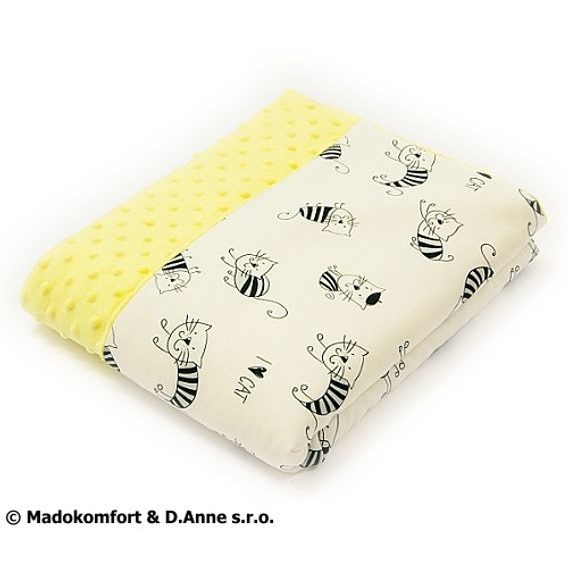Madokomfort Dětská deka BAMBUS-MINKY 60x75cm, zateplená (80g/m2), KOČKY -SVĚTLE ŽLUTÁ