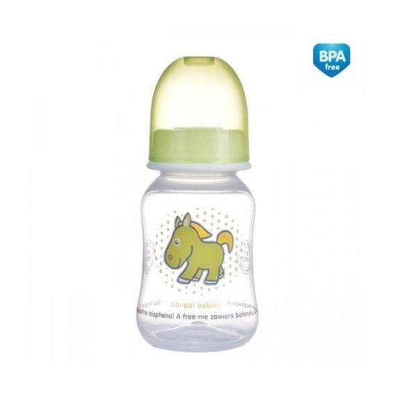 Canpol babies Láhev s potiskem TRANSPARENT 125ml - ZELENÁ