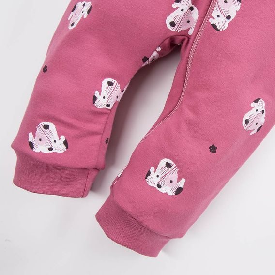 Eevi Dětská kombinéza z teplákoviny Dogs&Spots TMAVĚ RŮŽOVÁ