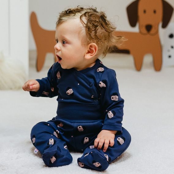 Eevi Body celorozepínací Puppy Playtime TMAVĚ MODRÁ