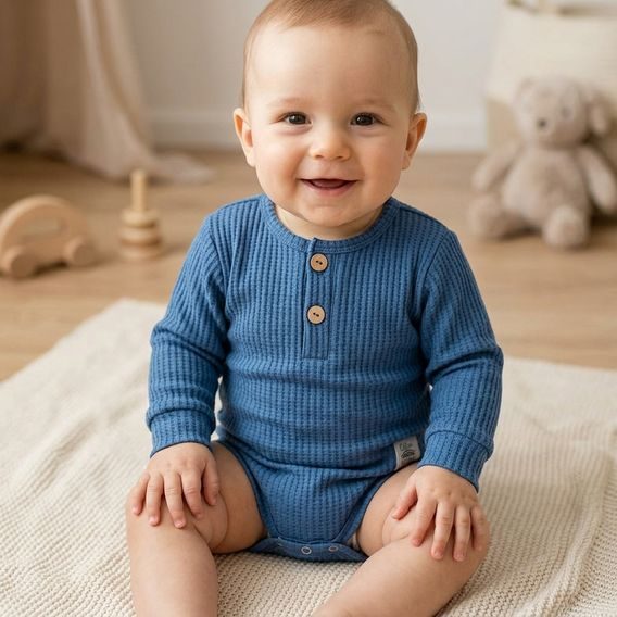 Makoma Waffel body "polo" dlouhý rukáv DENIM