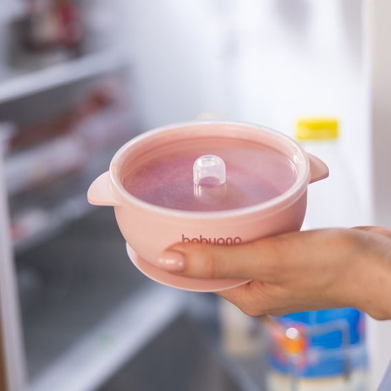 BabyOno Silikonová miska s přísavkou a víčkem RŮŽOVÁ
