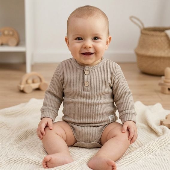 Makoma Waffel body "polo" dlouhý rukáv STONE