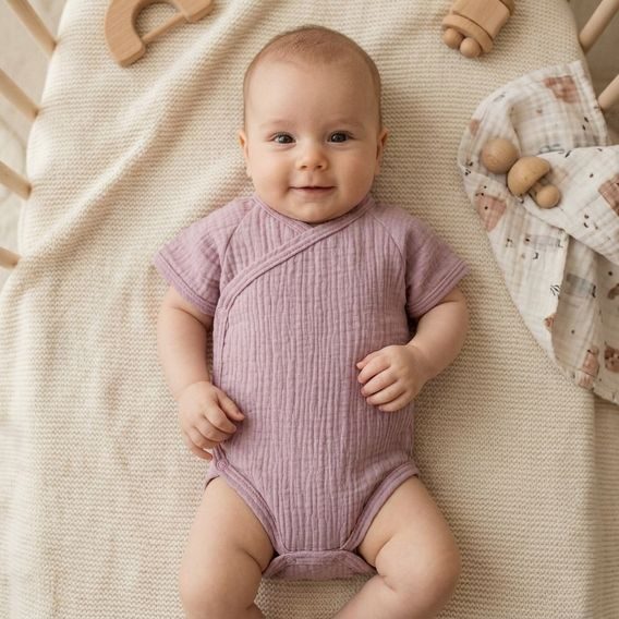 Makoma Mušelínové body zavinovací krátký rukáv VŘESOVÉ