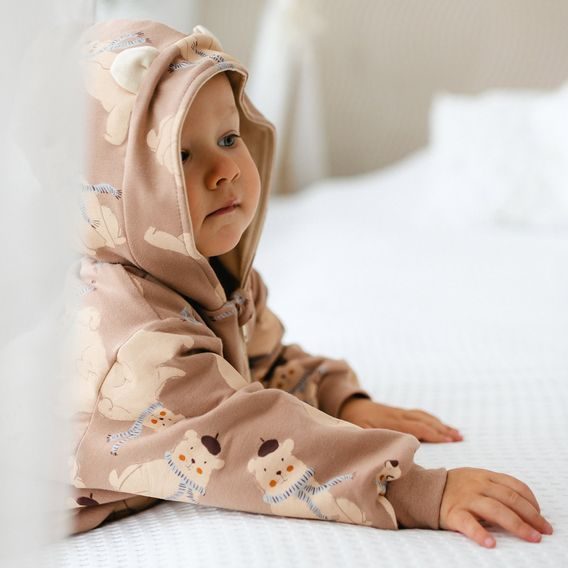 Eevi Dětská kombinéza z teplákoviny Beary Cool BÉŽOVÁ MEDVÍDCI