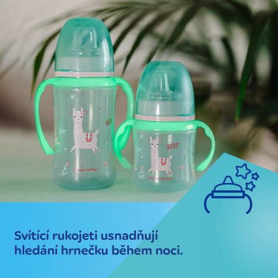Canpol babies Tréninkový hrníček se svítícími úchyty Exotic Animals 240ml (6m+) - RŮŽOVÝ PANDA