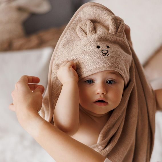 BabyOno Bambusová osuška s kapucí 100x100cm BÉŽOVÁ