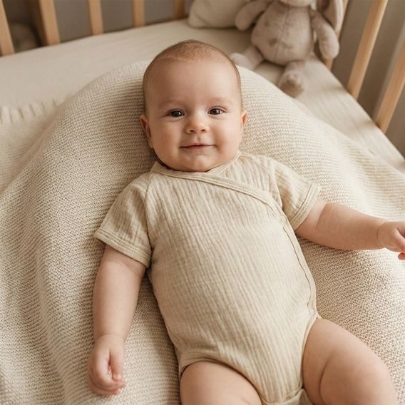 Makoma Mušelínové body zavinovací krátký rukáv BÉŽOVÉ