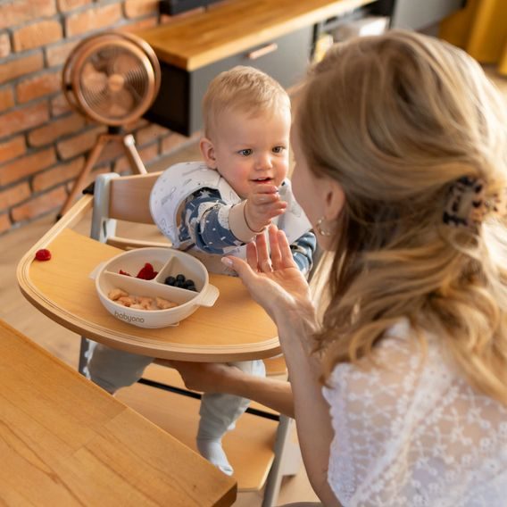 BabyOno Silikonový dělený talíř s přísavkou a víčkem BÉŽOVÁ