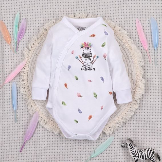 NINI Zavinovací body dlouhý rukáv Zebra BÍLÉ