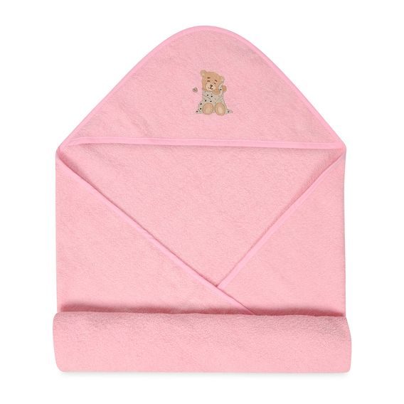 BabyMatex Osuška s kapucí 100x100cm Maxi MEDVÍDEK RŮŽOVÁ