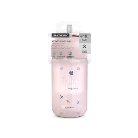 Suavinex Bear láhev s brčkem 340ml RŮŽOVÁ
