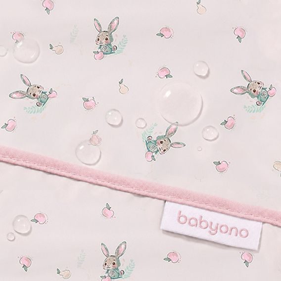 BabyOno Bryndák s rukávy omyvatelný 6m+ RŮŽOVÝ ZAJÍČCI