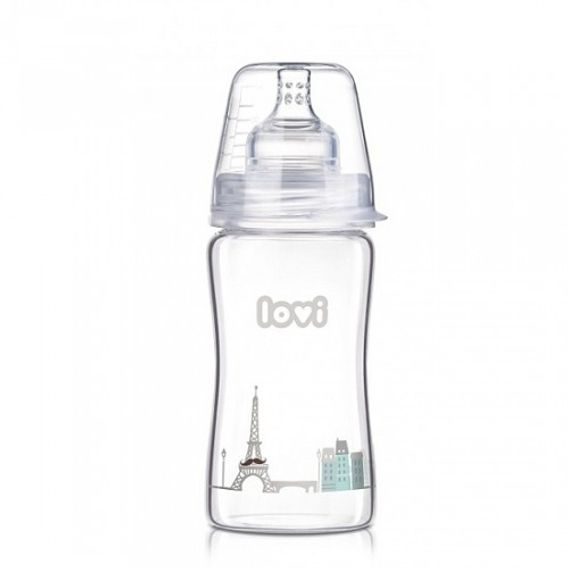 LOVI Skleněná kojenecká láhev DIAMOND GLASS 250ml - RETRO BOY