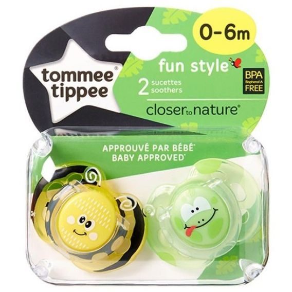 Tommee Tippee Šidítko C2N silikon FUN Včela a Žába 0-6m, 2ks