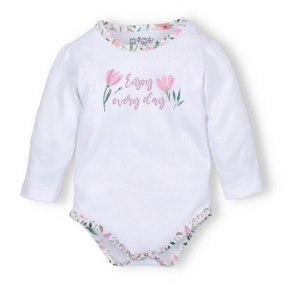 NINI Body dlouhý rukáv Pink Flowers BÍLÁ