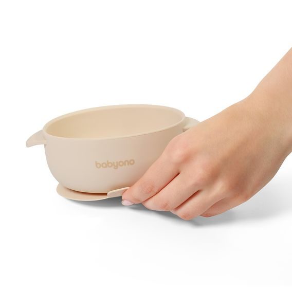 BabyOno Silikonová miska s přísavkou a víčkem BÉŽOVÁ