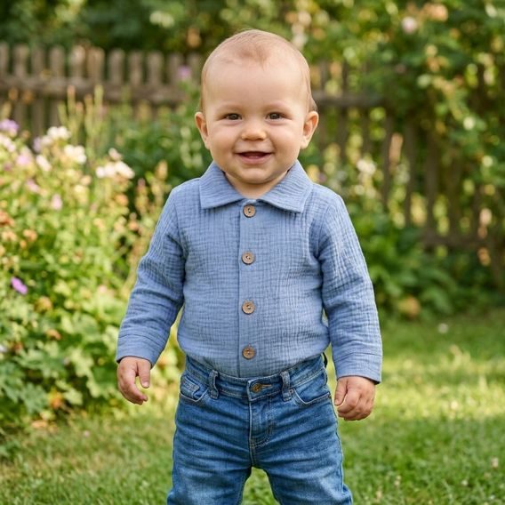 Makoma Mušelínová body-košile dlouhý rukáv MODRÁ