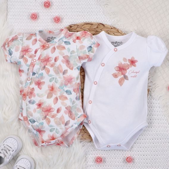 NINI Zavinovací body krátký rukáv Blossom BÍLÉ