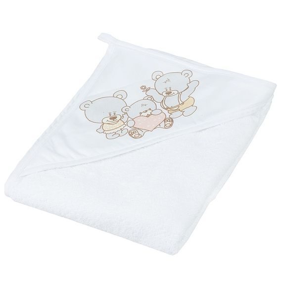 Tega baby Dětská froté osuška s kapucí 100x100cm MEDVÍDEK - BÍLÁ