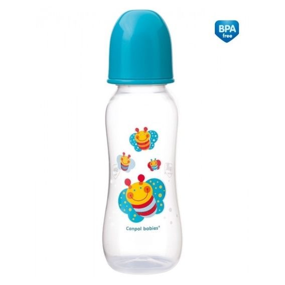 Canpol babies Láhev s potiskem HAPPY GARDEN 250ml - MODRÁ