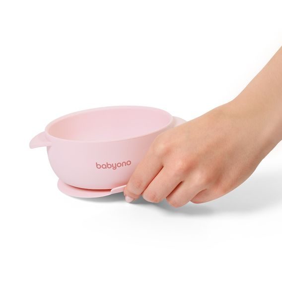 BabyOno Silikonová miska s přísavkou a víčkem RŮŽOVÁ