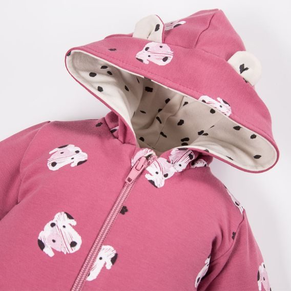 Eevi Dětská kombinéza z teplákoviny Dogs&Spots TMAVĚ RŮŽOVÁ