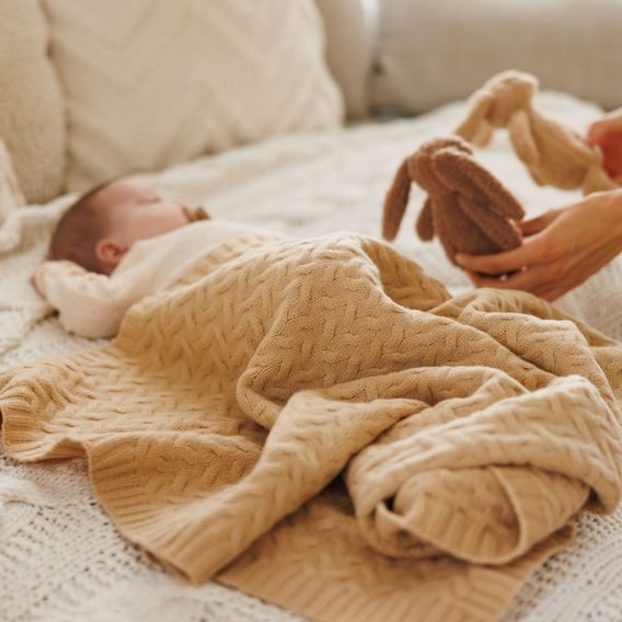 BabyOno Pletená dětská deka z merino vlny BÉŽOVÁ