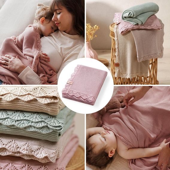 BabyOno Pletená dětská deka bambusová ozdobný lem RŮŽOVÁ